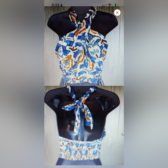Christian Siriano Women’s Linen Blend Ikat Print Cropped Halter Top Small NWT - Picture 9 of 10